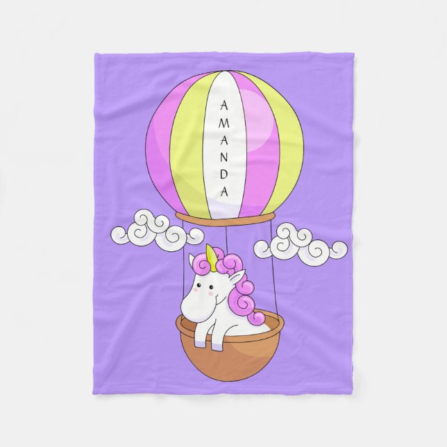 Cute Unicorn-filtar för eget namn Fleecefilt (Framsidan)