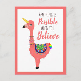 Cute Unicorn Flamingo Llama Inspirational Quote Vykort
