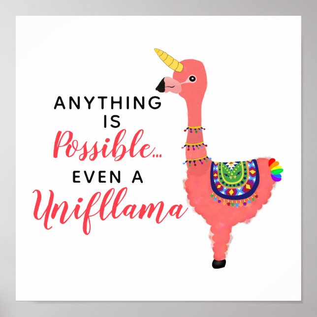 Cute Unicorn Flamingo Llama inspiring Unifllama Poster (Framsidan)