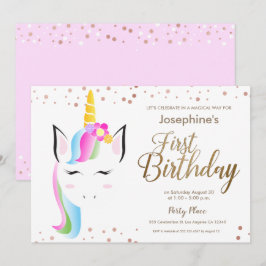 Cute Unicorn Flicka första födelsedagsfest Inbjudningar