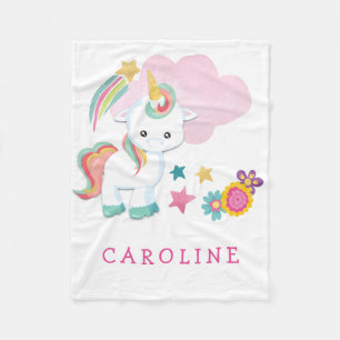 Cute Unicorn Flicka Namn White Fleecefilt