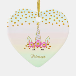 Cute Unicorn, Flowers & Guld Confetti Julgransprydnad Keramik