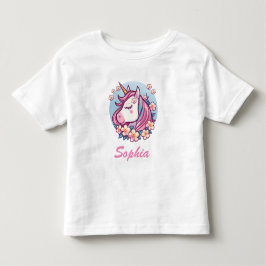 Cute Unicorn & Flowers, Personalize Namn T Shirt