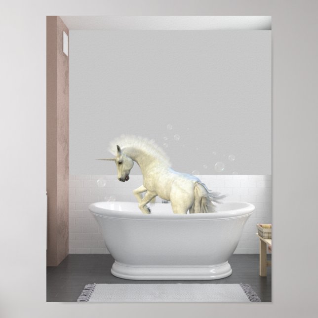 Cute Unicorn Foal in Bathtub Poster (Framsidan)