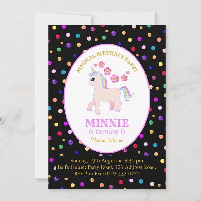 Cute Unicorn Födelsedagsfest Inbjudningar (Framsida)