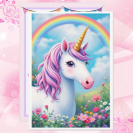 Cute Unicorn-Födelsedagsfesten Lägg till informati Inbjudningar