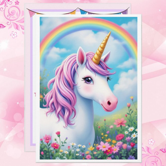 Cute Unicorn-Födelsedagsfesten Lägg till informati Inbjudningar (Skapare uppladdad)