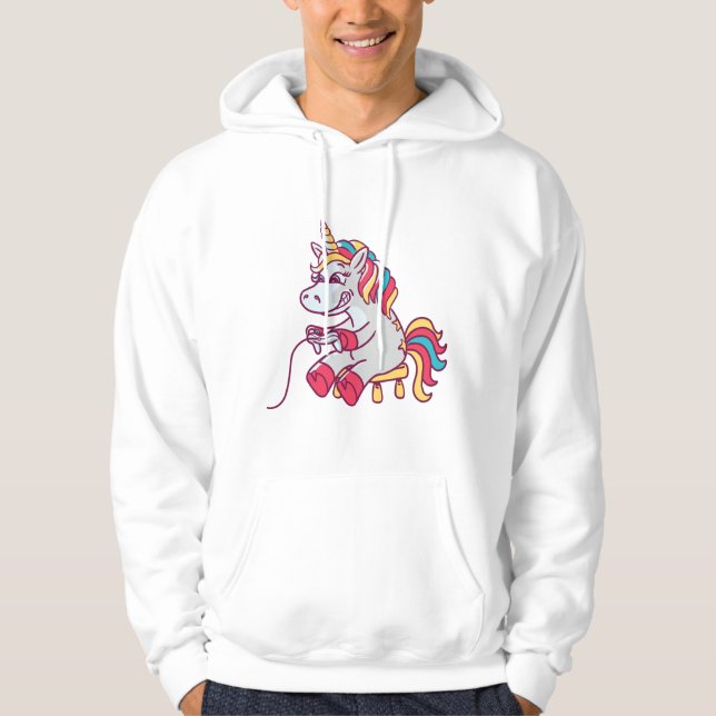 Cute Unicorn Gamer Fantasy Art Hoodie (Framsida)