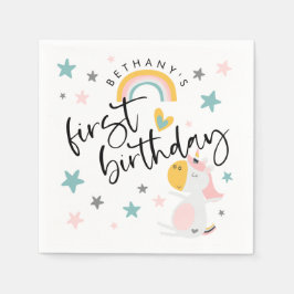 Cute Unicorn Girl 1:a födelsedagen Pappersservett
