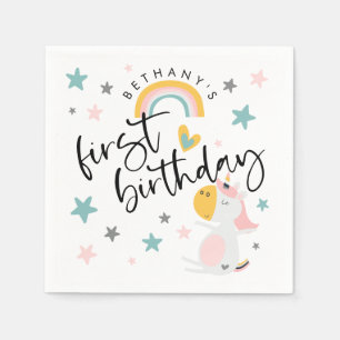 Cute Unicorn Girl 1:a födelsedagen Pappersservett