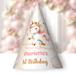Cute Unicorn Girl 1st Birthday Rosa Beige Papper