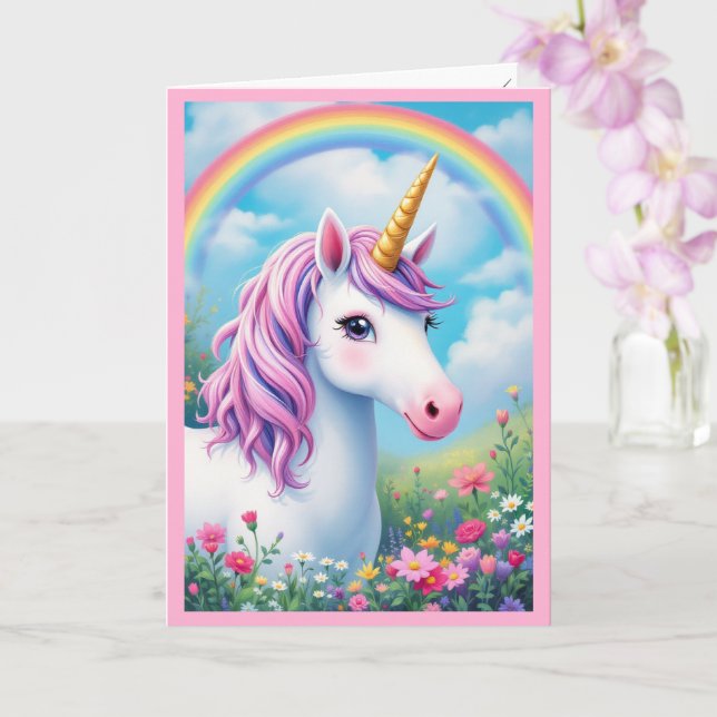 Cute Unicorn Girl Rainbow Birthday Kort (Orkide)