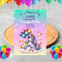 Cute Unicorn Girls Birthday-inbjudningar
