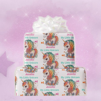 Cute Unicorn Girl's Birthday Namn & Age Gift Presentpapper