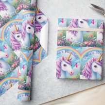Cute Unicorn Girl's Namn & Age Rainbow Birthday