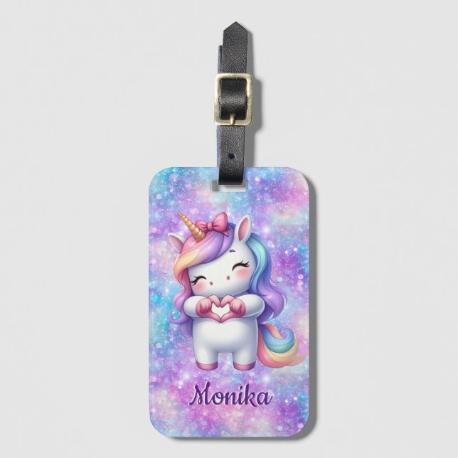 Cute Unicorn Glitter I Kärlek You Personlig Namn Bagagebricka (Framsida vertikal)
