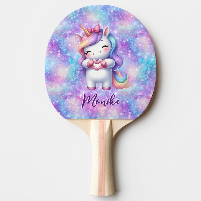 Cute Unicorn Glitter I Kärlek You Personlig Namn Pingisracket (Framsidan)