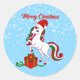 Cute Unicorn God jul Classic Round Sticke Runt Klistermärke