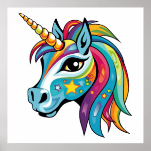 Cute Unicorn-grafik teckning Poster