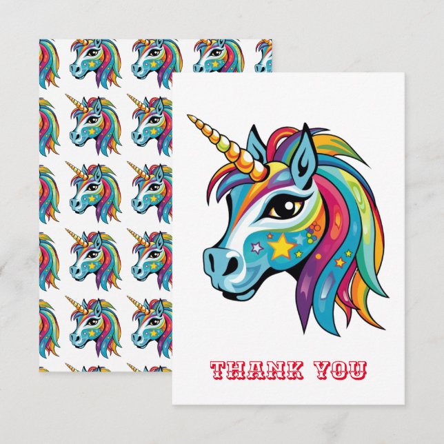 Cute Unicorn-grafik teckning Tack Kort (Fram/baksida)