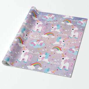 Cute Unicorn Grattis på födelsedagen rosa girly Presentpapper
