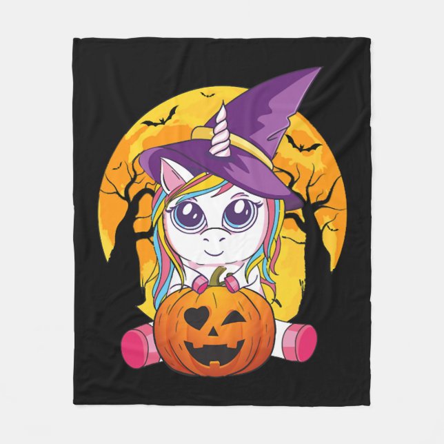 Cute Unicorn Halloween Witch Women Småbarn Fleecefilt (Framsidan)