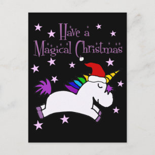 Cute Unicorn har en magisk julklapp Tecknad Vykort