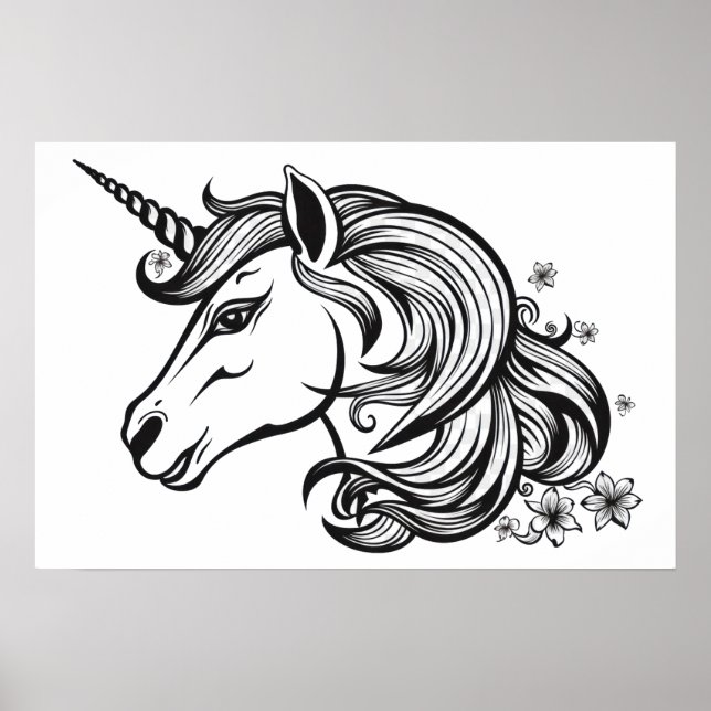 Cute Unicorn head teckning. Poster (Framsidan)