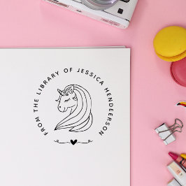 Cute Unicorn Heart eget namn Bibliotek Bok Stämpel