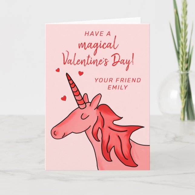 Cute Unicorn Heart Kids Classroom Valentine's day Helgkort (Framsida)