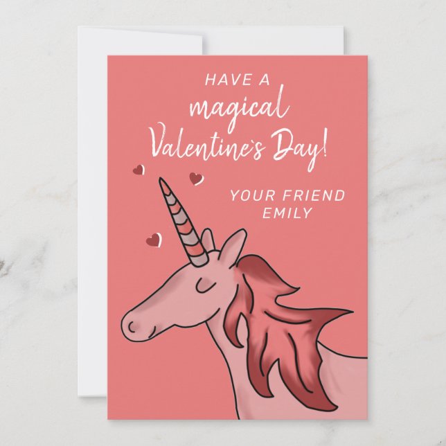 Cute Unicorn Heart Kids Classroom Valentine's day Julkort (Framsida)