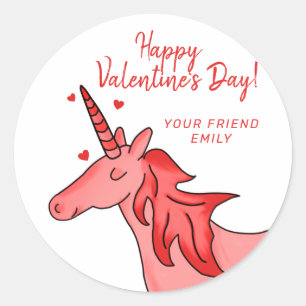 Cute Unicorn Heart Kids Valentine Day Runt Klistermärke