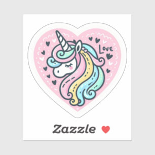 Cute Unicorn Heart Shaped with Kärlek Sticker Klistermärken