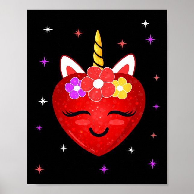 Cute Unicorn Heart Valentines day Girls Kids Poster (Framsidan)
