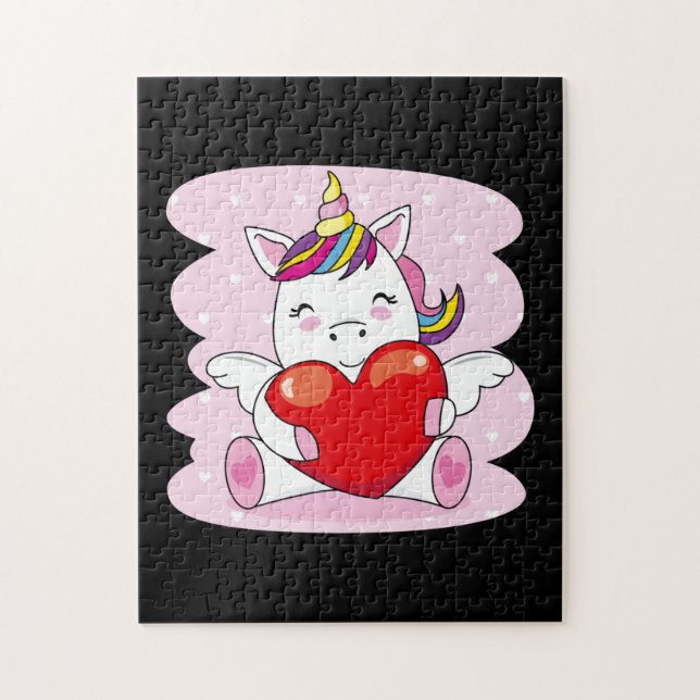 Cute Unicorn Heart Valentines day Girls Kids Pussel (Vertikal)