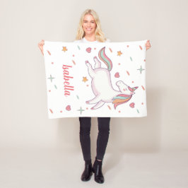 Cute Unicorn Hearts and Stars Personlig Fleecefilt