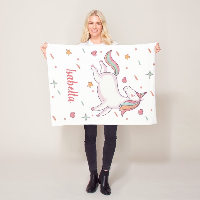 Cute Unicorn Hearts and Stars Personlig Fleecefilt (På plats)