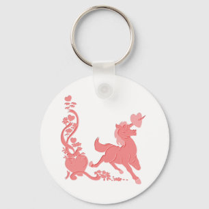 Cute Unicorn Hearts Flowers Fantasy 1 Nyckelring