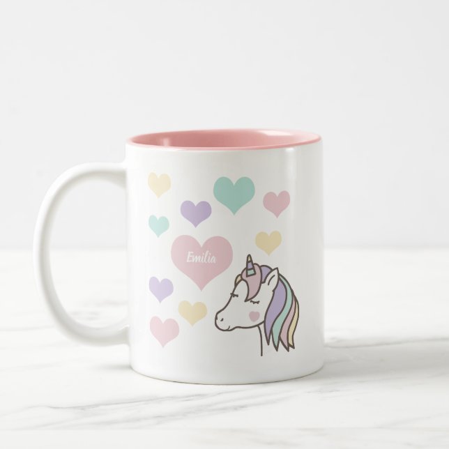 Cute Unicorn Hearts Två-Tonad Mugg (Vänster)