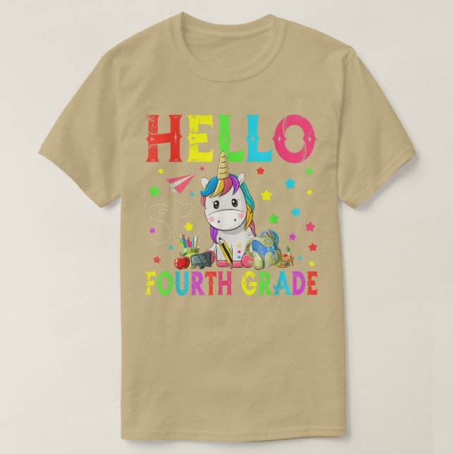 Cute Unicorn Hej Fjärde Klass Back to school T Shirt (Design framsida)