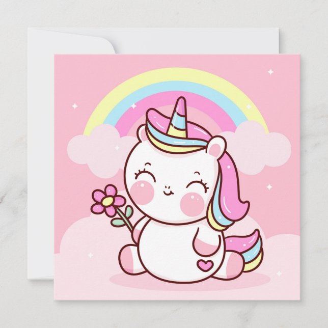 Cute Unicorn-Helgdag kort (Framsida)
