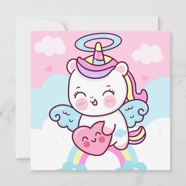 Cute Unicorn-Helgdag kort (Framsida)
