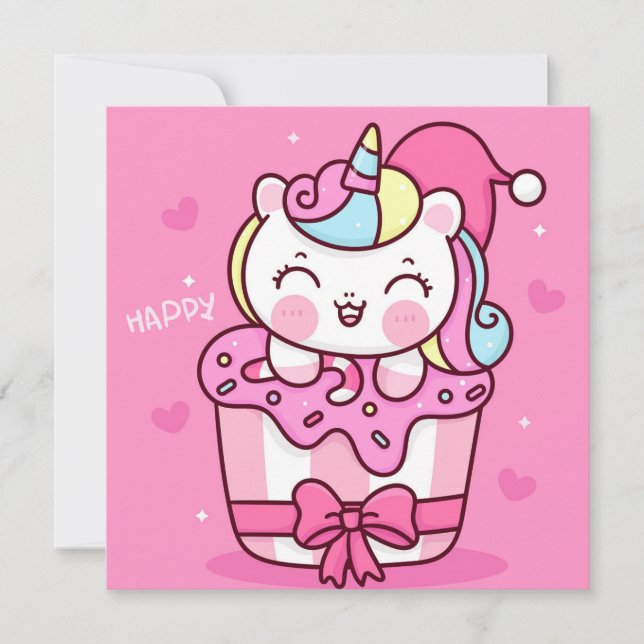 Cute Unicorn-Helgdag kort (Framsida)