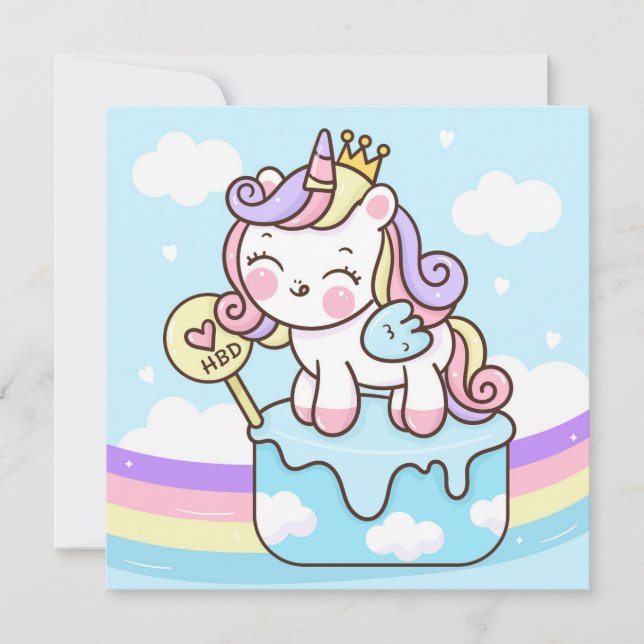 Cute Unicorn-Helgdag kort (Framsida)