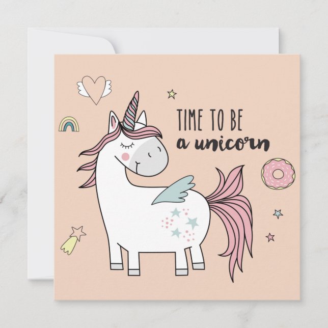 Cute Unicorn-Helgdag kort (Framsida)