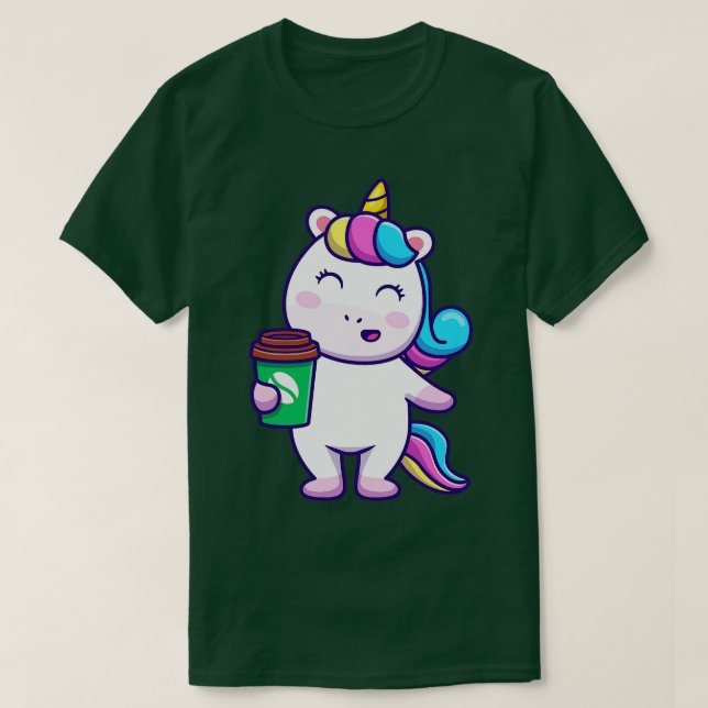 Cute Unicorn Holding Coffee T Shirt (Design framsida)