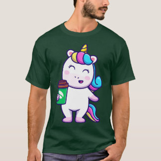 Cute Unicorn Holding Coffee T Shirt
