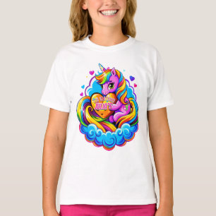 Cute Unicorn Hugger en hjärtpil, födelsedagspresen T Shirt