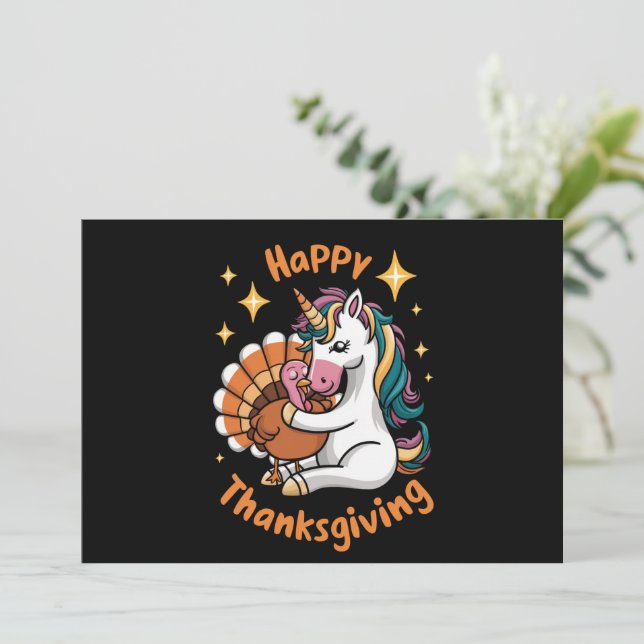 Cute Unicorn Hugs Turkey Happy thanksgiving Girls Julkort (Stående Fram)