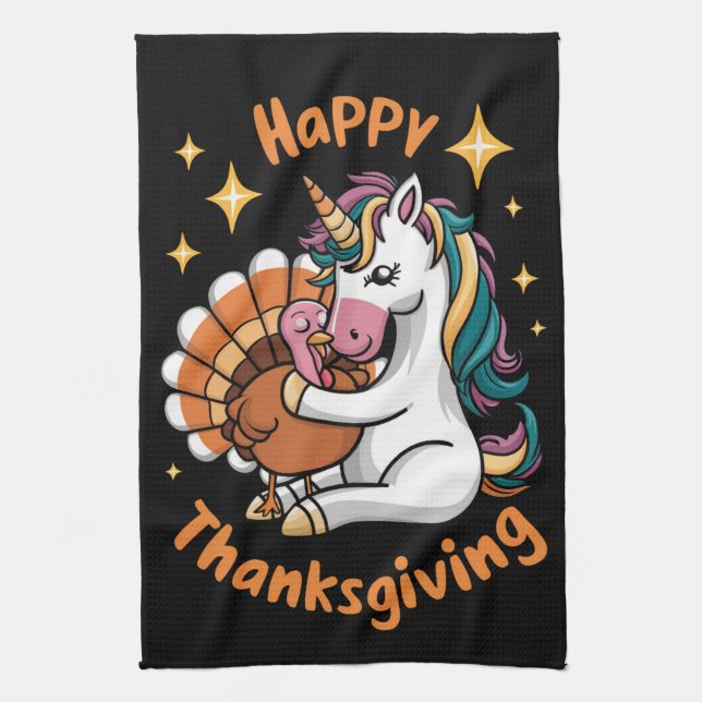 Cute Unicorn Hugs Turkey Happy thanksgiving Girls Kökshandduk (Vertikal)